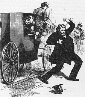 Drawing of Charles de Young attempted assassination of Reverend Issac Kalloch