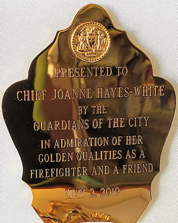 Hayes-White retirement gift badge inscription